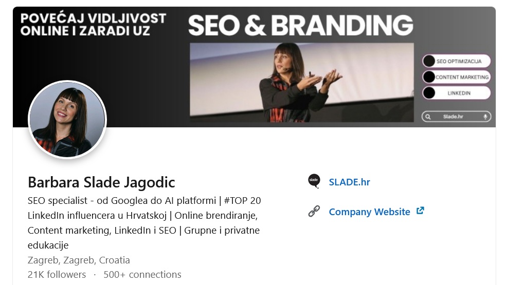 Primjer LinkedIn profila